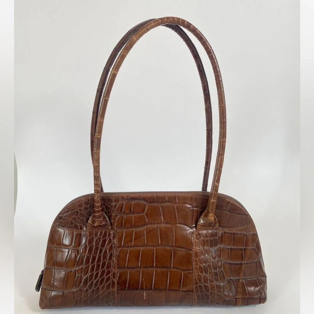 Furla Designer Brown Crocodile-Embossed Handbag Vintage - Picture 4 of 8